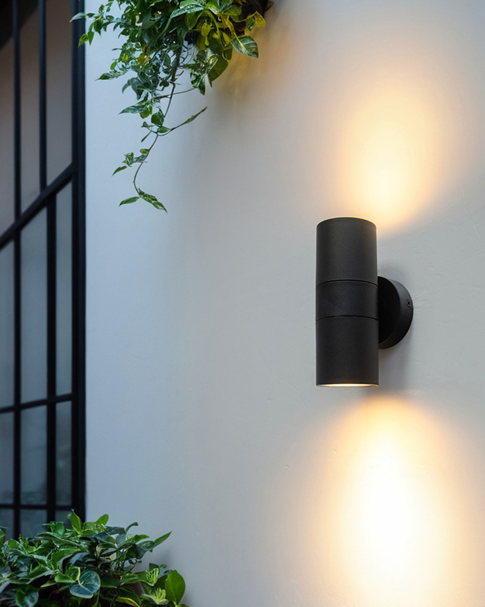 Heronia Aplika Toixou/Spot Exoterikou Xorou Plastiko CH-02 UP-DOWN Mavro 2xGU10 LED 9.2x7.3x15.3cm 42-0071