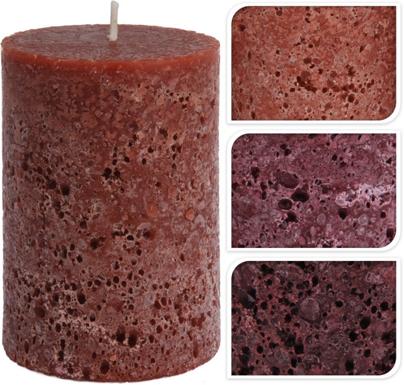 ZAROS Κερί κορμός 'stone finish' σε 3χρώματα (Μπορντώ/Κ