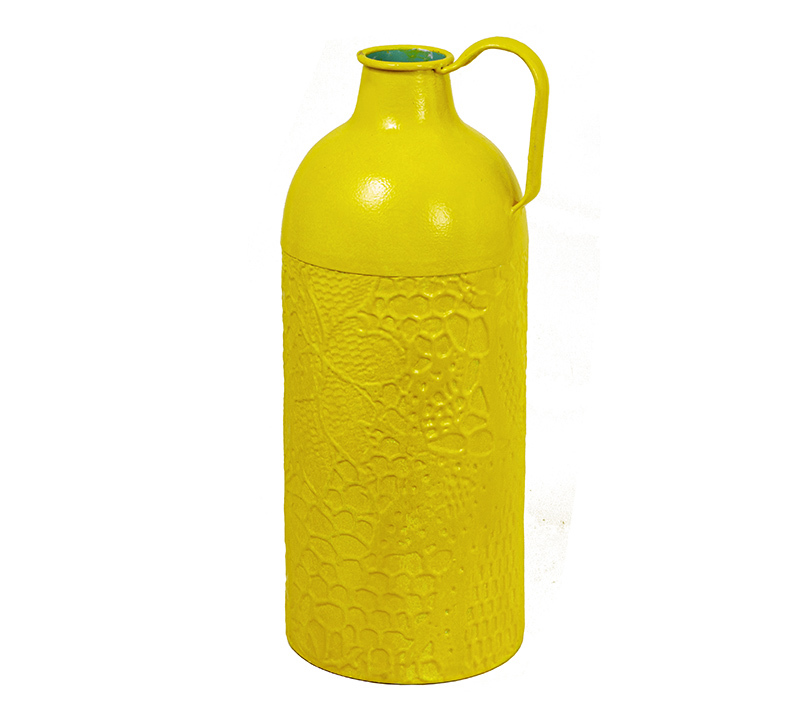 Zaros Vintage Μεταλλικό Βάζο με Λαβή Κίτρινο 42.5cm ID226-Y