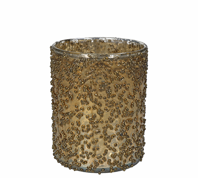 Zaros Γυάλινο Φανάρι με χάντρες Καφέ-Χρυσό Φ10x13cm KAL-0569