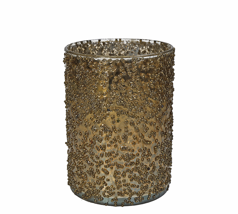 Zaros Γυάλινο Φανάρι με χάντρες Καφέ-Χρυσό Φ12x17cm KAL-0570