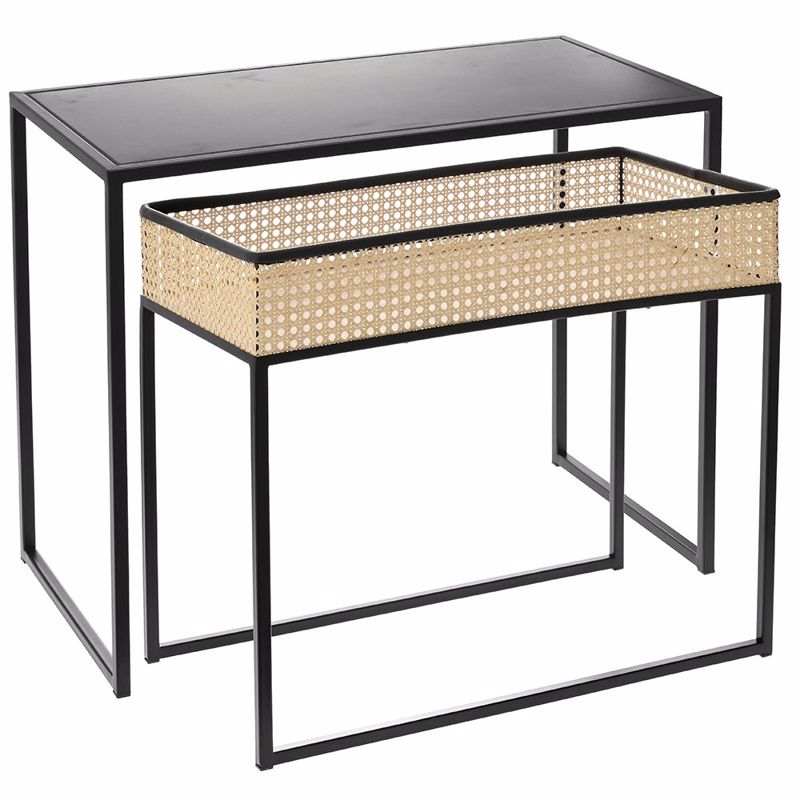 Iliadis Σετ των 2 Τραπεζάκι Μαύρο Μεταλλικό με Φυσική Ψ