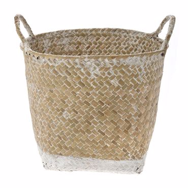 Iliadis Φυσικό Στρογγυλό Ψάθινο Κασπό με Λευκό Πάτο Φ20Χ23εκ 76960