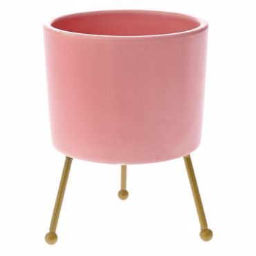 Iliadis Ροζ Κεραμικό Κασπό με Μεταλλικά Χρυσά Ποδια Φ8X11cm 77833