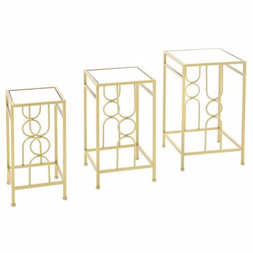 Iliadis Σετ των 3 Χρυσό Μεταλλικό Τραπέζι με Καθρέφτη 35Χ35Χ60 30Χ30Χ55 25Χ25Χ50 79160