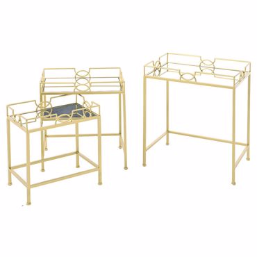 Iliadis Σετ των 3 Τραπέζι Χρυσό Μεταλλικό με Καθρέπτη 79161