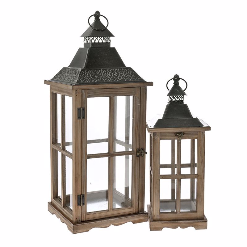 Iliadis - ΣΗΜΑΝΤΙΚΟ: Σε περίπτωση διαφοράς τιμής από το κατάστημα ισχύει παντα και μόνο η τιμή του καταστήματος Iliadis Σετ των 2 Φανάρι Ξύλινο Καφέ με Μαύρη Μεταλλική