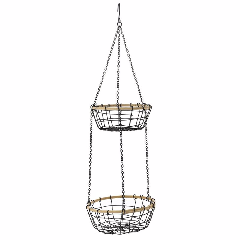 Iliadis Μαύρο Κρεμαστό Διπλό Πανέρι Μεταλλικό Φ22x67cm 