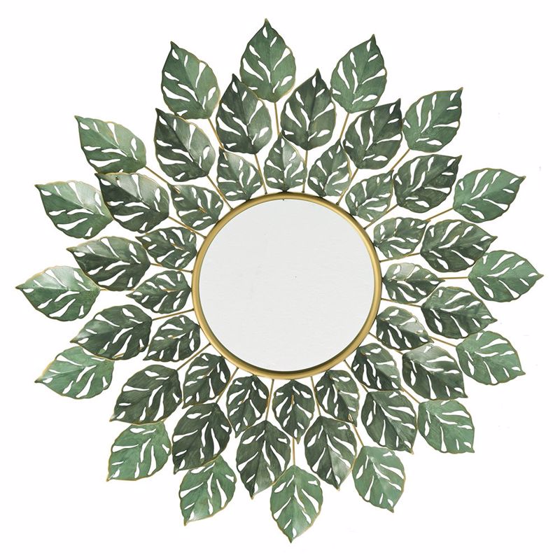 Iliadis Χρυσός Μεταλλικός Καθρέπτης Τοίχου με Πράσινα Φύλλα Φ89cm 81228