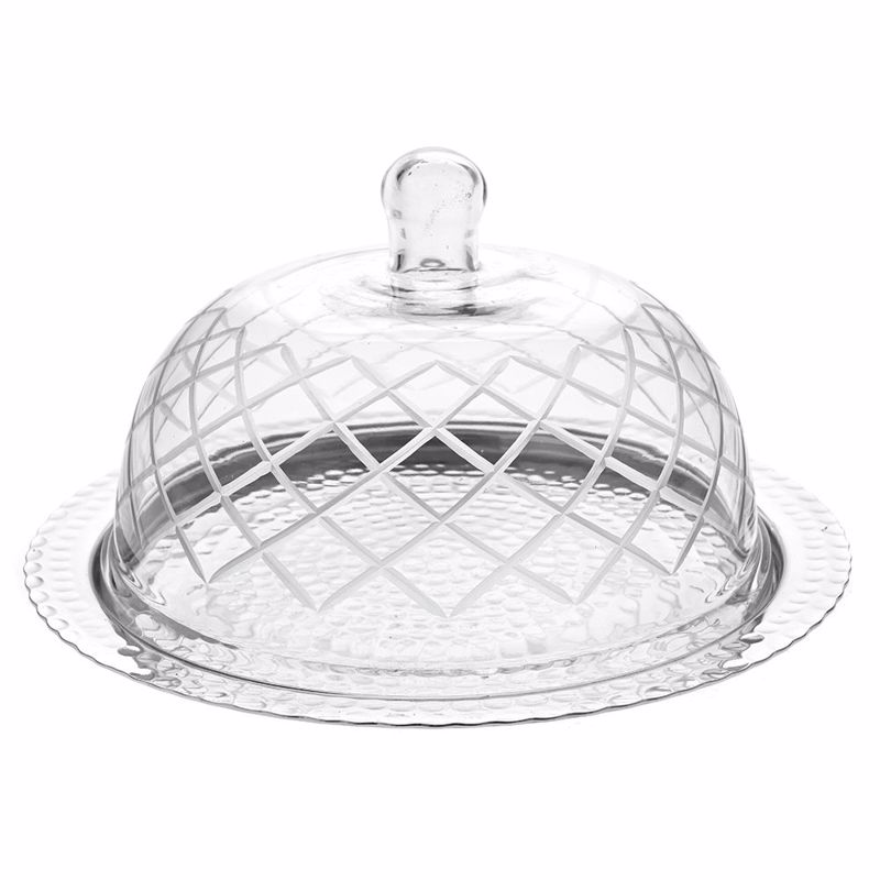 Iliadis Ασημί Στρογγυλός Μεταλλικός Δίσκος με Γυάλινη Κ