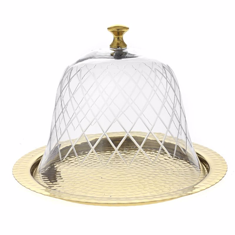 Iliadis Χρυσός Στρογγυλός Μεταλλικός Δίσκος με Γυάλινη 