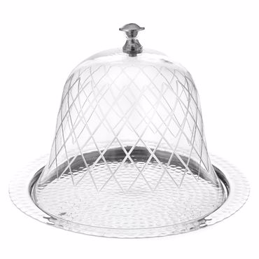 Iliadis Ασημί Στρογγυλός Μεταλλικός Δίσκος με Γυάλινη Καμπάνα Φ30x25cm 83065