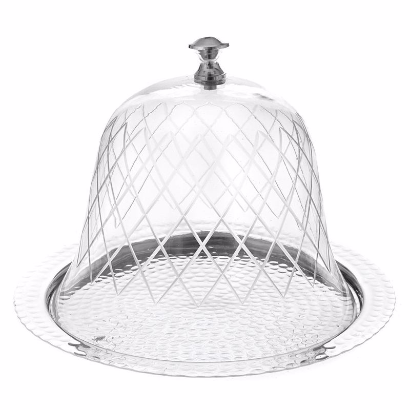 Iliadis Ασημί Στρογγυλός Μεταλλικός Δίσκος με Γυάλινη Κ