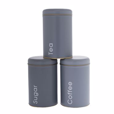 Iliadis Σετ των 3 Στρογγυλά Μεταλλικά Κουτιά Γκρι Coffee/Sugar/Tea Φ10x16cm 84442