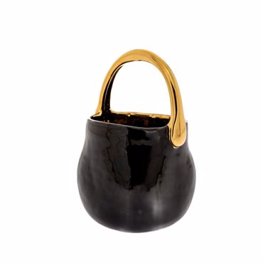 Iliadis Μαύρο Κεραμικό Καλάθι με Χρυσό Χερούλι Φ11x16cm 84466