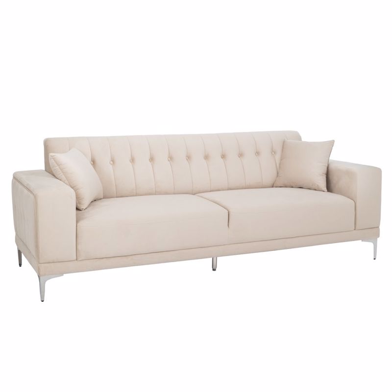 Έπιπλα σαλονιού agiovlasitishome - ΣΗΜΑΝΤΙΚΟ: Σε περίπτωση διαφοράς τιμής από το κατάστημα ισχύει παντα και μόνο η τιμή του καταστήματος Iliadis Καναπές Τριθέσιος Βελούδινος Κρεμ με Ασημί Μετα