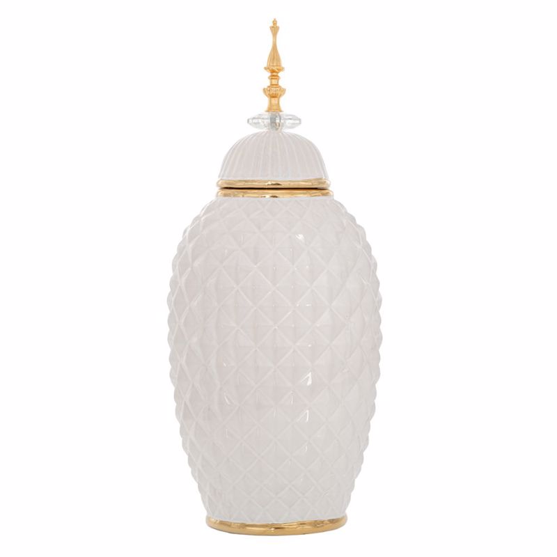Iliadis Βάζο Κεραμικό Λευκό με Καπάκι και Χρυσές Λεπτομ