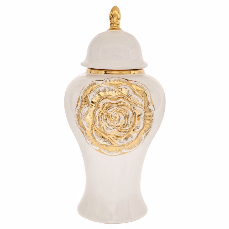 Iliadis Βάζο Κεραμικό Λευκό με Χρυσό Λουλούδι και Καπάκ