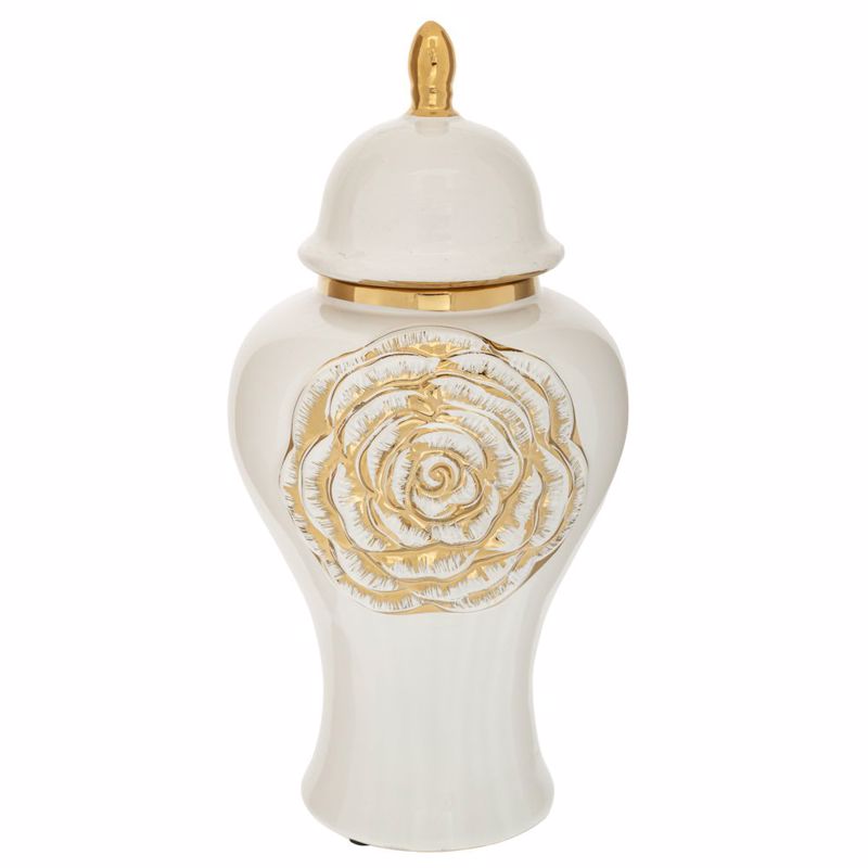 Iliadis Βάζο Κεραμικό Λευκό με Χρυσό Λουλούδι και Καπάκ