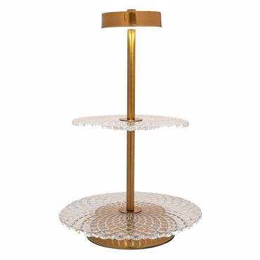 Iliadis Πιατέλα Γυάλινη Διώροφη σε Χρυσή Μεταλλική Βάση με Λάμπα USB Φ25x40cm 88505