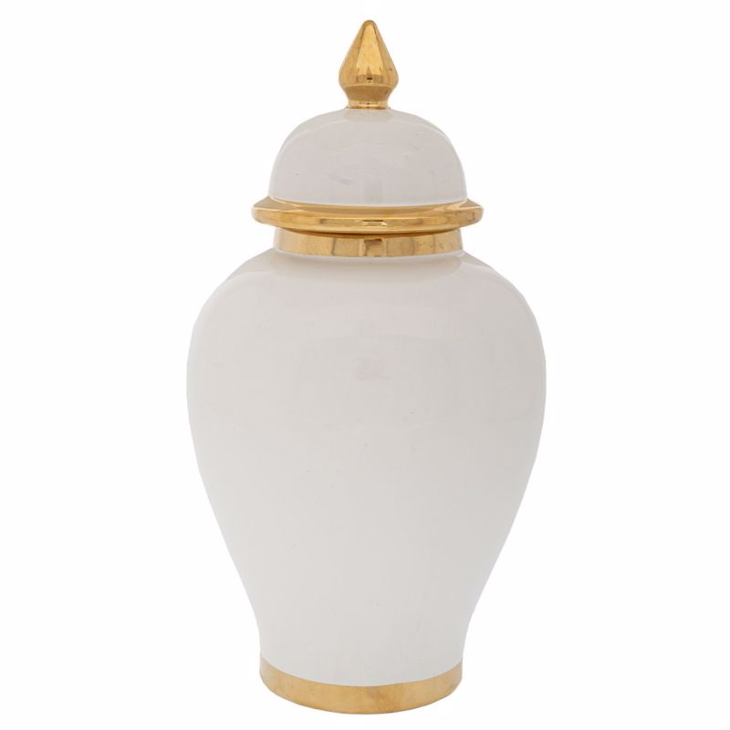 Iliadis - ΣΗΜΑΝΤΙΚΟ: Σε περίπτωση διαφοράς τιμής από το κατάστημα ισχύει παντα και μόνο η τιμή του καταστήματος Iliadis Βάζο Κεραμικό Λευκό με Καπάκι και Χρυσό Γείσο Φ