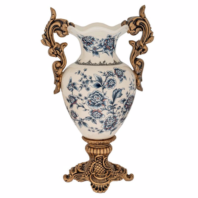 Iliadis Διακοσμητικό Βάζο Resin Φλοράλ με Χρυσά Χερούλι