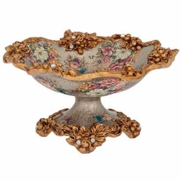 Iliadis Διακοσμητική Πιατέλα Φλοράλ Resin με Πόδι και Χρυσές Λεπτομέρειες Φ30x18cm 88562