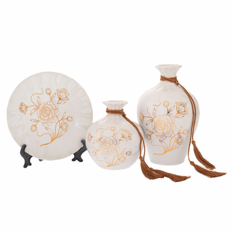 Iliadis Σετ των 3 Επιτραπέζια Διακοσμητικά Κεραμικά Λευ