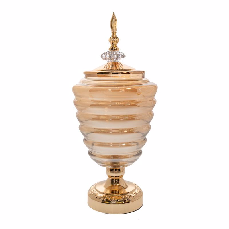 Διακοσμητικά Επιτραπέζια agiovlasitishome - ΣΗΜΑΝΤΙΚΟ: Σε περίπτωση διαφοράς τιμής από το κατάστημα ισχύει παντα και μόνο η τιμή του καταστήματος Iliadis Δοχείο Γυάλινο Μελί με Μεταλλικό Χρυσό Πόδι και