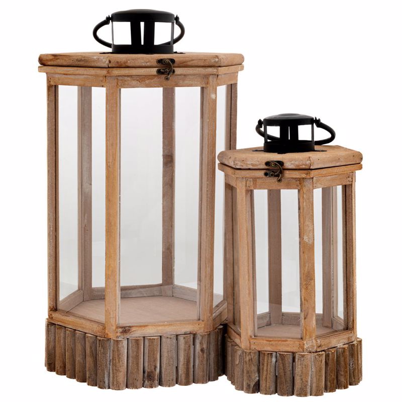 Κηροπήγια, Κεριά, Αρωματικά χώρου agiovlasitishome - ΣΗΜΑΝΤΙΚΟ: Σε περίπτωση διαφοράς τιμής από το κατάστημα ισχύει παντα και μόνο η τιμή του καταστήματος Iliadis Σετ των 2 Φανάρι Ξύλινο Εξάγωνο Ανοιχτό Καφέ με