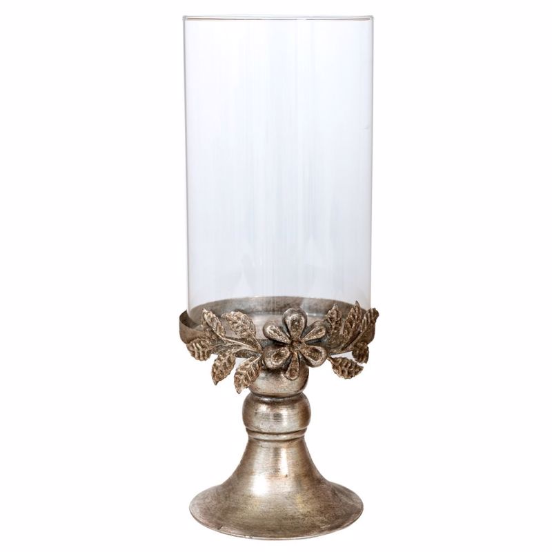 Iliadis Κηροπήγιο Μεταλλικό Ασημί Αντικέ με Γυαλί Φ12.5