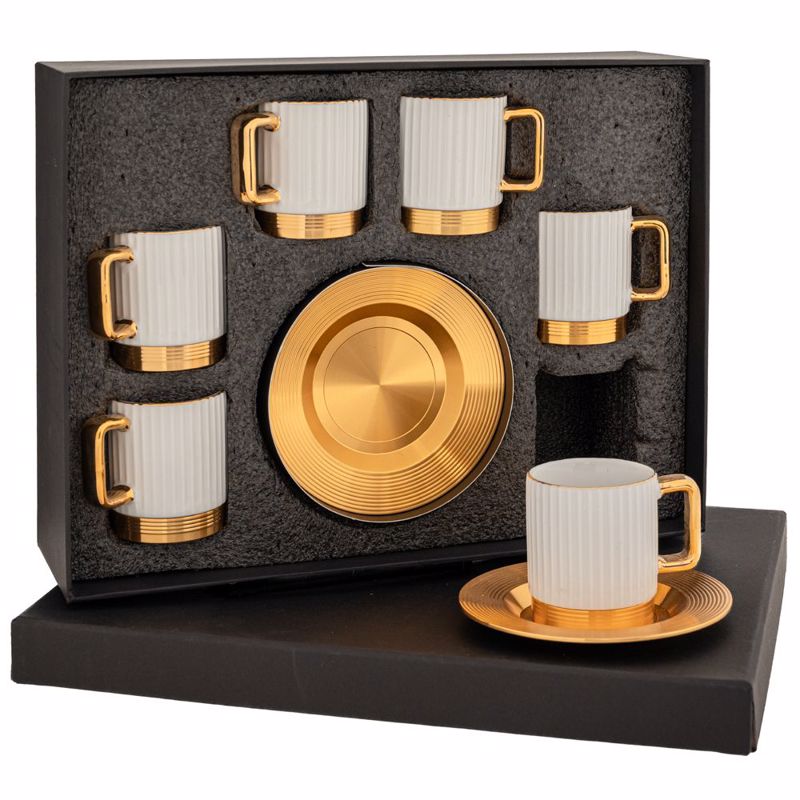 Iliadis Σετ των 6 Φλιτζάνι με Πιατάκι Λευκό/Χρυσό Κεραμ