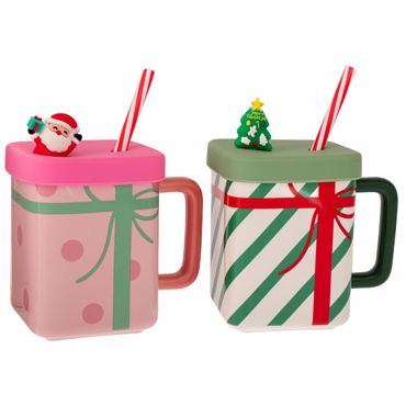 Iliadis Κούπα Κεραμική με Καπάκι και Καλαμάκι 8x10cm σε 2 Σχέδια 91483