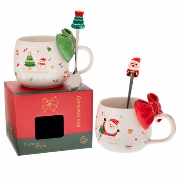 Iliadis Λευκή Κεραμική Κούπα με Φιόγκο και Κουταλάκι σε 2 Σχέδια σε Κουτί 91485