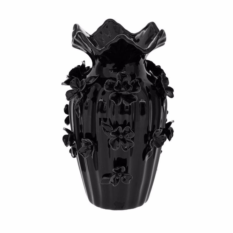 Iliadis - ΣΗΜΑΝΤΙΚΟ: Σε περίπτωση διαφοράς τιμής από το κατάστημα ισχύει παντα και μόνο η τιμή του καταστήματος Iliadis Βάζο Κεραμικό Μαύρο με Ανάγλυφα Λουλούδια Φ16x2