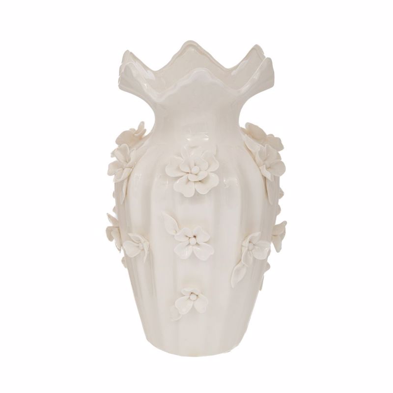 Iliadis Βάζο Κεραμικό Λευκό με Ανάγλυφα Λουλούδια Φ16x2