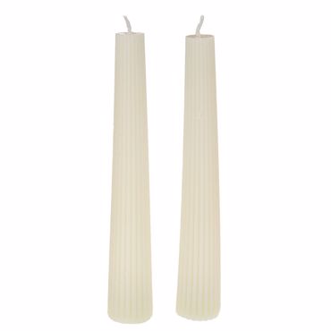 Iliadis Σετ των 2 Κρεμ Ριγέ Κερί Κολώνα Φ3.5x22.5cm Χειροποίητο Αρωματικό 91610
