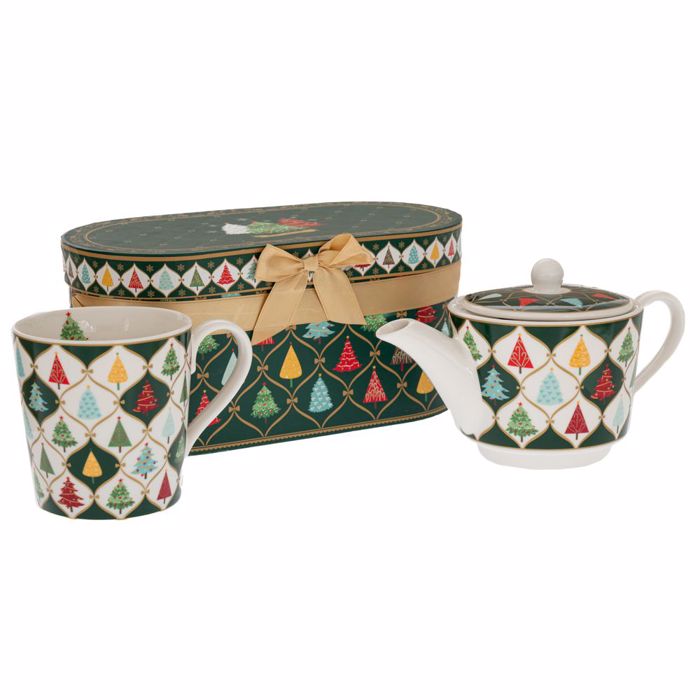 Iliadis Set ton 2 Keramiki Tsagera (10x9cm) kai Koupa me Dentrakia se Kouti Dorou 91787