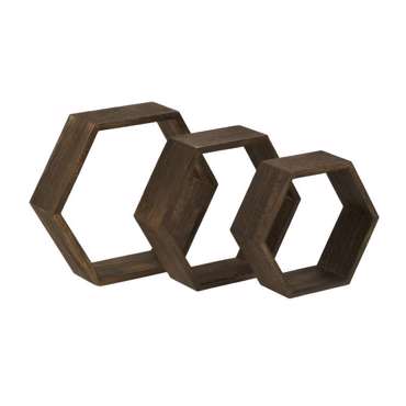 Inart Σετ των 3 Ραφάκι Τοίχου Ξύλινο Καφέ 38X10X33 6-70-861-0007