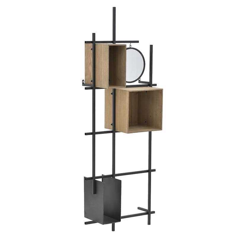 Inart Ραφιέρα με Καθρέπτη Μεταλλική/Ξύλινη Μαύρη/Natura