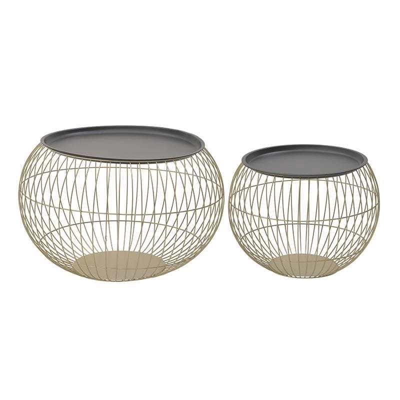 InArt - ΣΗΜΑΝΤΙΚΟ: Σε περίπτωση διαφοράς τιμής από το κατάστημα ισχύει παντα και μόνο η τιμή του καταστήματος Inart Set 2 Τραπεζάκι Μέταλλο Χρυσό Μαύρο Φ66Χ42εκ 3-50