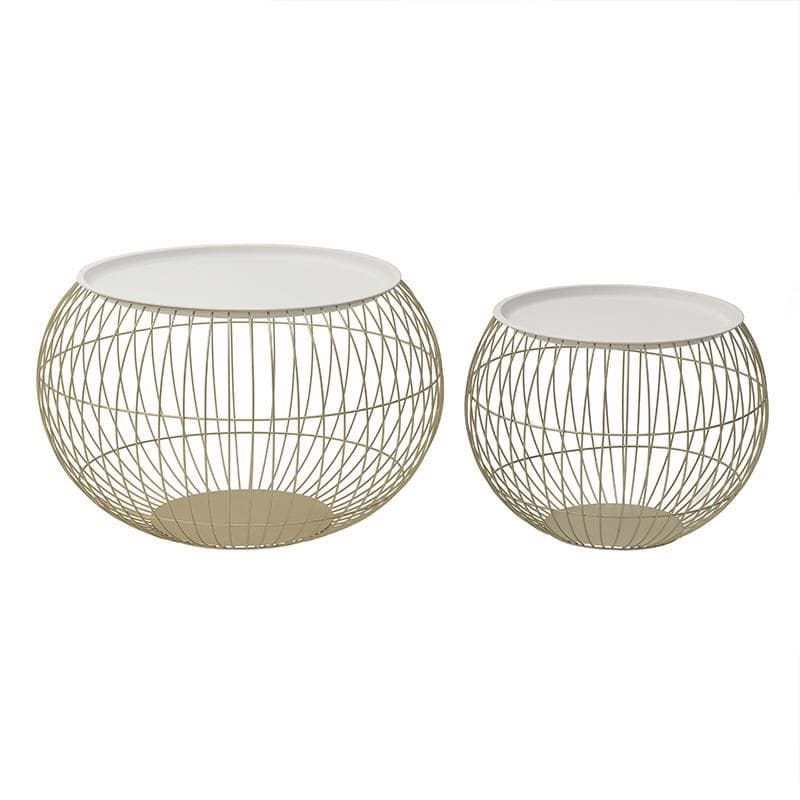 Inart Σετ 2 Τραπεζάκι Μέταλλο Χρυσό Λευκό Φ66Χ42ΕΚ 3-50