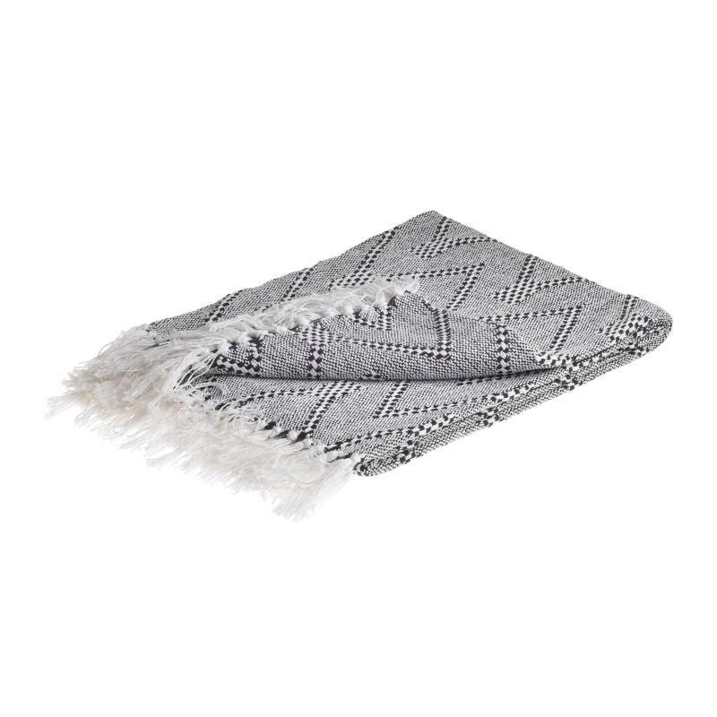 Click Ριχτάρι με Κρόσσια Βαμβακερό Λευκό/Μαύρο 125X150 6-40-550-0029