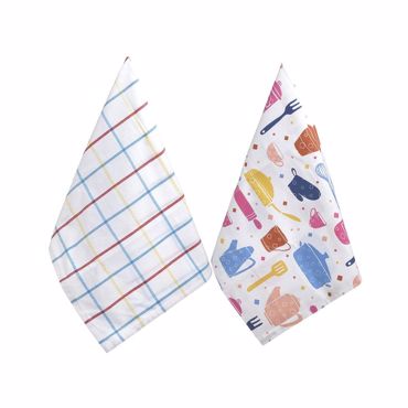 Click Σετ των 2 Πετσέτα Κουζίνας Βαμβακερή Λευκή με Σχέδια 40Χ60 6-40-807-0068