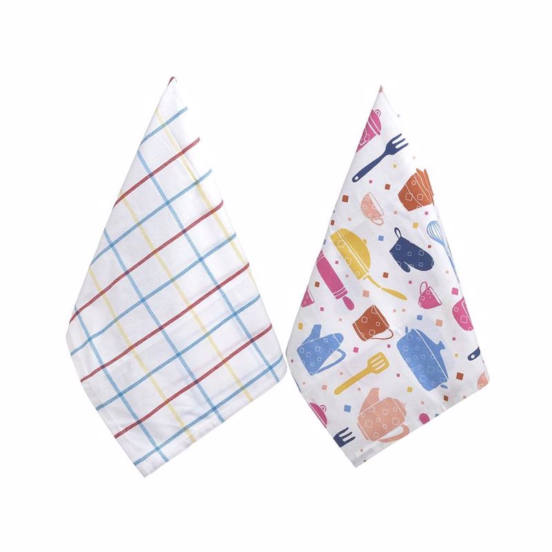 Click Σετ των 2 Πετσέτα Κουζίνας Βαμβακερή Λευκή με Σχέδια 40Χ60 6-40-807-0068