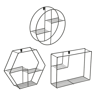 Inart Set 3 Ραφιέρα Τοίχου Ξύλο Μέταλλο 3 Σχέδια Μαύρο Natural Φ36Χ10εκ 6-50-200-0001