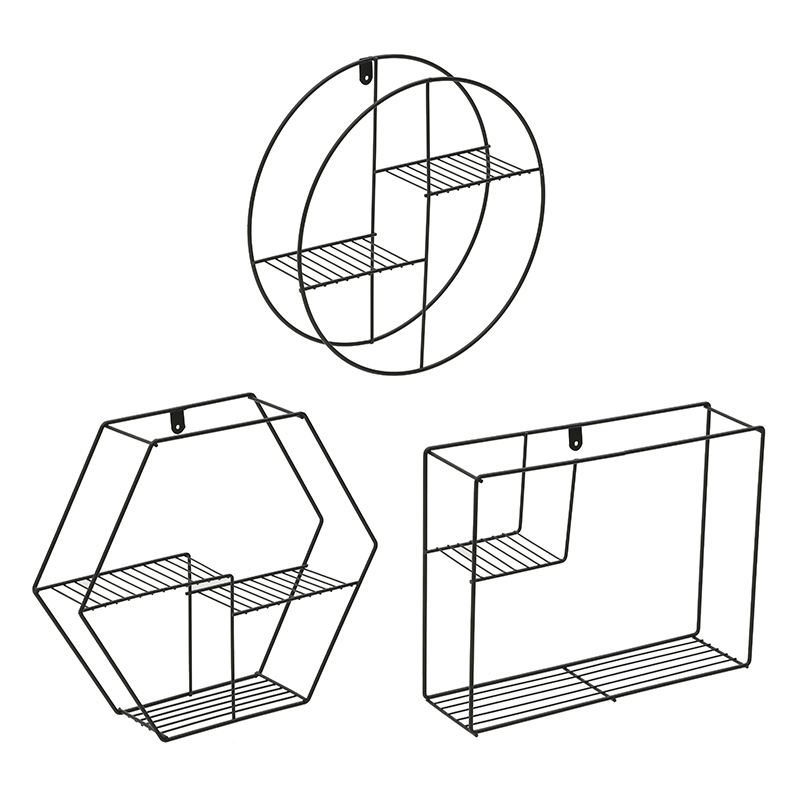 Έπιπλα σαλονιού agiovlasitishome - ΣΗΜΑΝΤΙΚΟ: Σε περίπτωση διαφοράς τιμής από το κατάστημα ισχύει παντα και μόνο η τιμή του καταστήματος Inart Set 3 Ραφιέρα Τοίχου Ξύλο Μέταλλο 3 Σχέδια Μαύρο