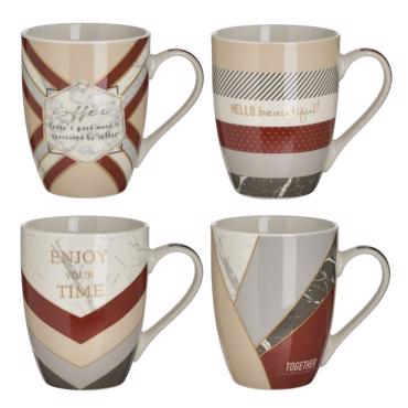 Click Σετ των 4 Κούπα Πορσελάνης 340ml 8x5.5x10.5cm σε 4 Σχέδια 6-60-112-0024