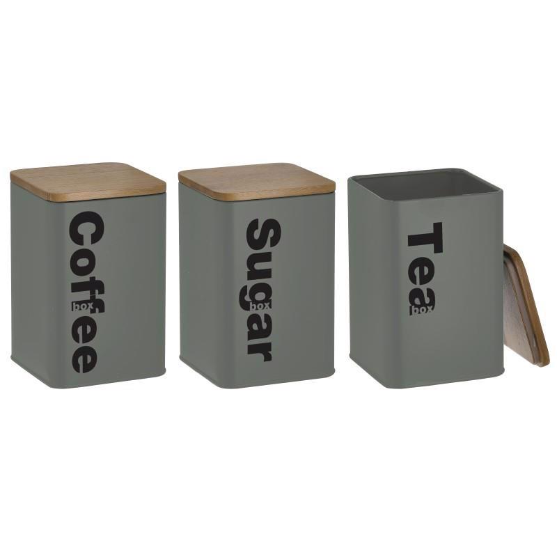 Click Σετ των 3 Δοχείο Καφέ/Ζαχαρης/Τσαγιού Μεταλ./Μπαμ