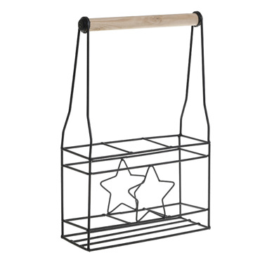 Inart Μπουκαλοθήκη 3Θεσεων Μεταλλική/Ξύλινη Μαύρη/Natural 26X9X39 6-70-299-0002